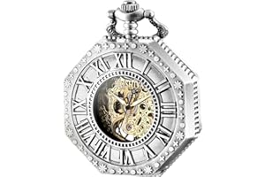 BOSHIYA Vintage Mechanical Pocket Watches for Men Luminous Steampunk Pocket Watch with Chain Black Skeleton Dial Roman Numberals Pocketwatch Gifts for Fathers Day