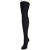 MUK LUKS Women's Chunky Ribbed Over the Knee Socks, Ebony, One Size