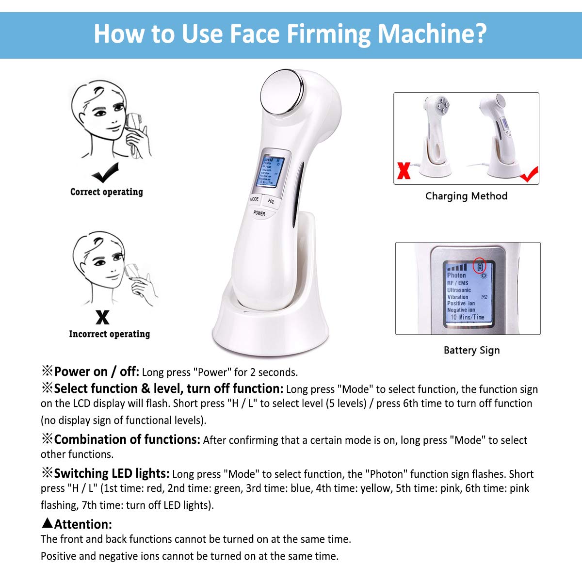 Face Firming Machine 6 in 1 Face Light Massager with Vibration Warm Beauty Device: Beauty