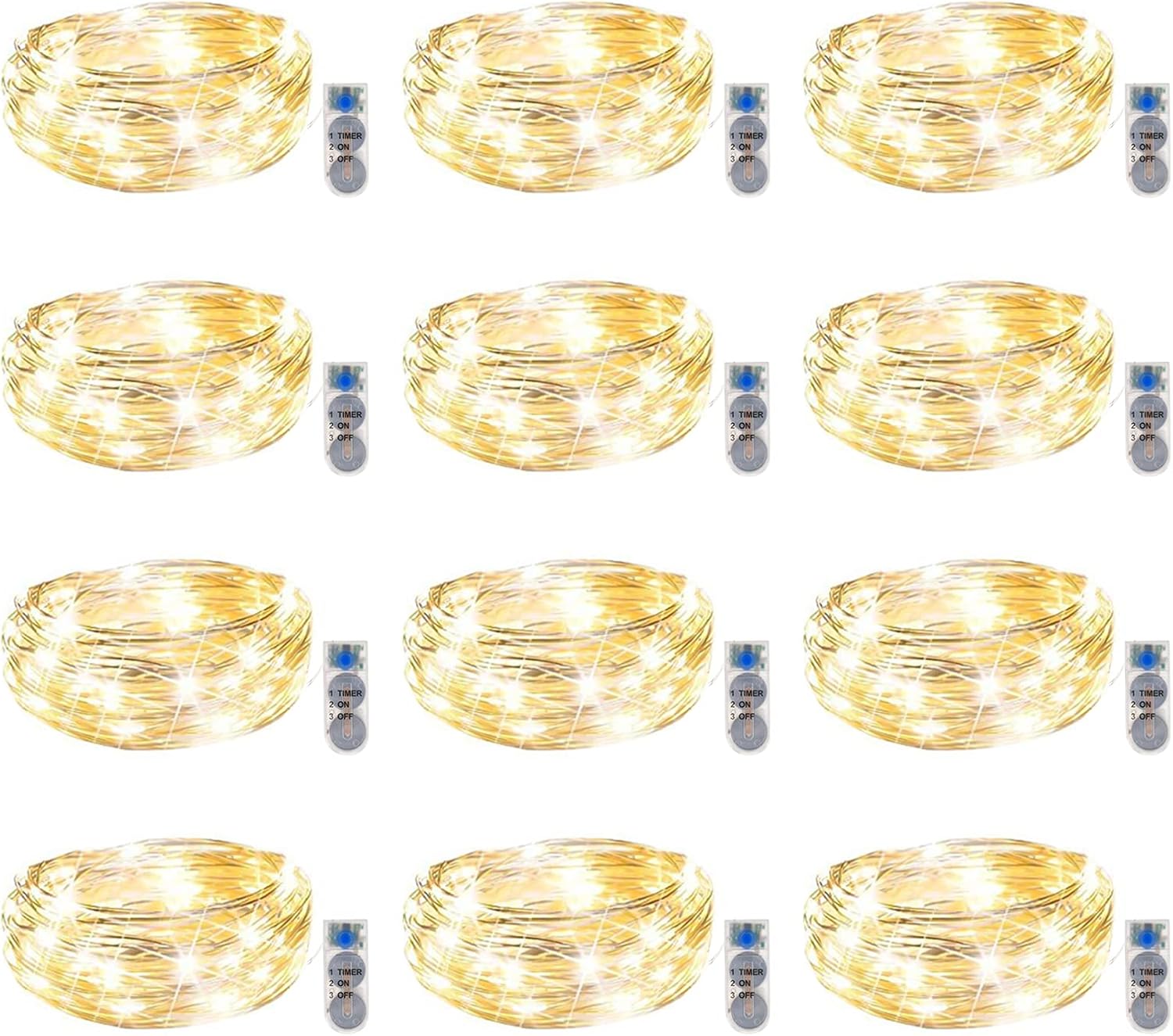 12 Pack Fairy Lights Battery Operated Waterproof Led String Lights 7 Feet 20 Led Mini Firefly Lights with Timer Function for Christmas Wedding Party Bedroom Home Decorations Outdoor Indoor Warm White