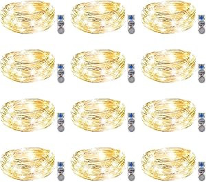12 Pack Fairy Lights Battery Operated Waterproof Led String Lights 7 Feet 20 Led Mini Firefly Lights with Timer Function for Christmas Wedding Party Bedroom Home Decorations Outdoor Indoor Warm White