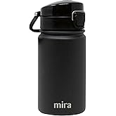 MIRA 12 oz Water Bottle with Spout Lid – Small Portable Vacuum Insulated Stainless Steel Thermo Flask for Travel, Hiking, Gym - Black