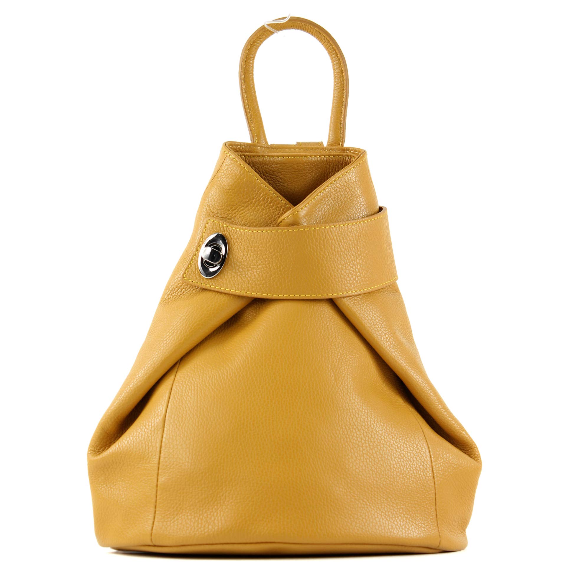 modamoda de - T179 - ital women backpack bag made of leather, Colour:Mustard Yellow