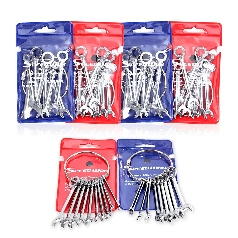 SPEEDWOX Mini Combination Open and Box End Wrench Set 6 Packs 4mm-11mm 5/32"-7/16" Metric and Standard SAE Ignition Wrenches Set Mini Spanner Set with Portable Storage Pouches