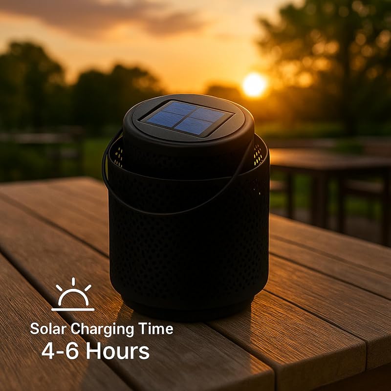 - Lampe solaire LED de table Casablanca Noir, lumière chaude 2500K, dimmable, résistante à l’eau IP44, batterie intégrée, idéale pour terrasse et jardin.