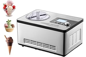VEVOR Automatic Ice Cream Maker with Built-in Compressor, 2 Quart No Pre-Freezing Fruit Yogurt Machine, Stainless Steel Elect