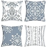 Joymaison Vintage Damask Floral Throw Pillow Covers 18x18 Inch Set of 4 Geometric Minimalist Flower Cushion Covers Home Decor for Couch Cushion Cases