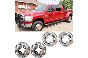 Kucaruce 17" Polished Stainless Steel Dually Wheel Simulators,4pcs Durable Bolt On 8 Lug 5 Hand Hole Wheel Cover Hubcaps fit for 2003-2018 Dodge Ram 3500 Dually