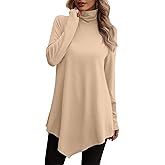 JUSTFASHIONNOW Turtle Neck Shirts for Women Long Sleeve Fall Tunic Tops | Asymmetric Hem Tops To Wear with Leggings, Loose Fit, Dressy Casual, Winter Clothes 2026