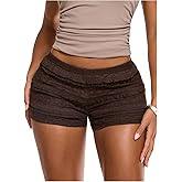 MakeMeChic Women's Ruffle Mini Shorts Crochet Layered Mesh Lace Micro Shorts