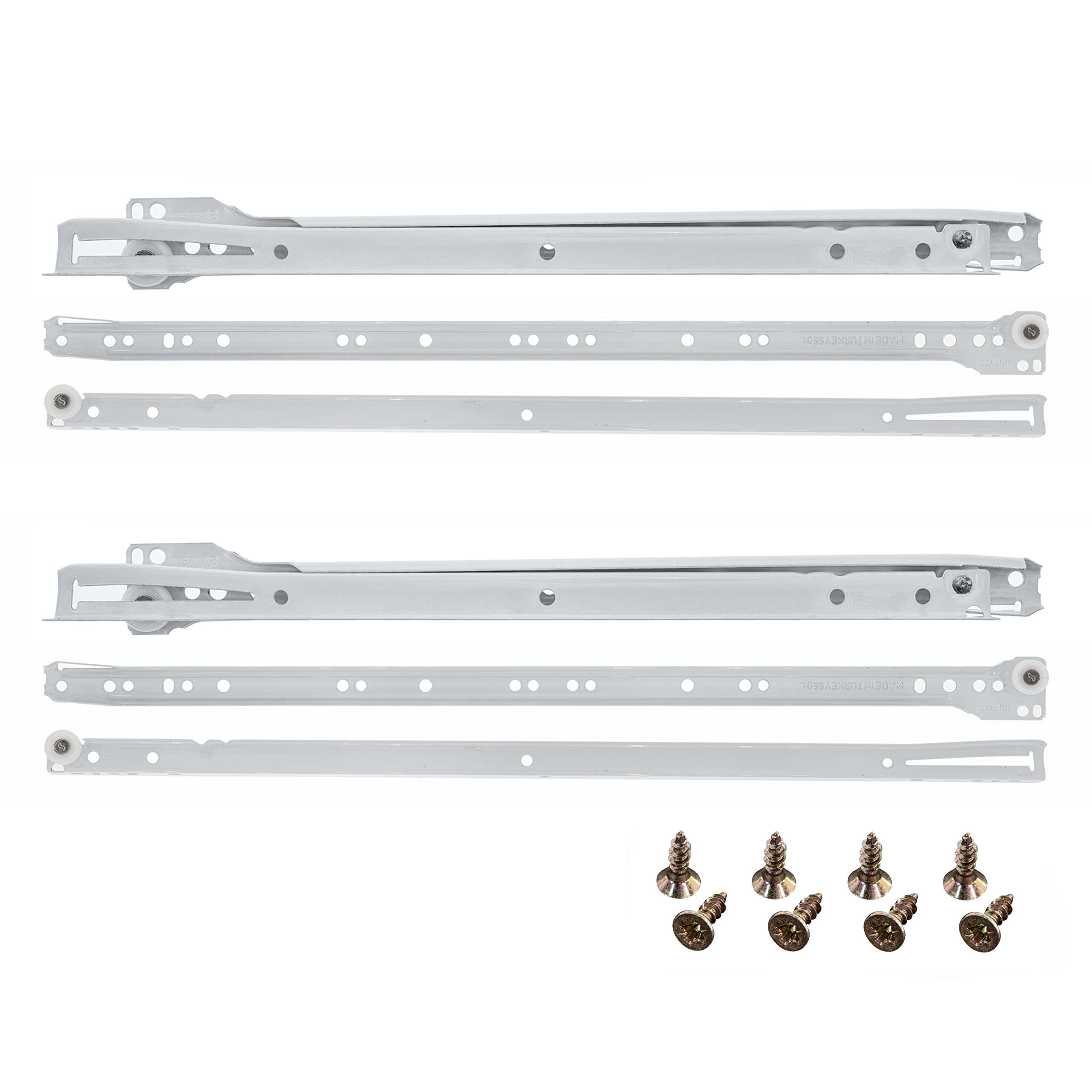 HELPMATE Roller Slide Guide 500 mm 2 Pairs 4-piece Set Rail Drawer Rail Drawer Pull-Out Rail System Drawer Partial Extension White incl. Mounting Hardware