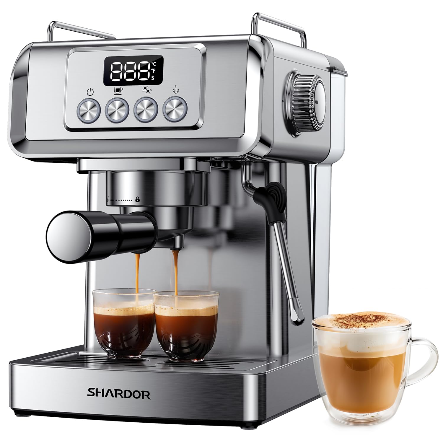 Photo 1 of SHARDOR Espresso Machine 20 Bar with Milk Frother Steam Wand, Professional Latte & Cappuccino Maker for Home, 60 Oz Water Tank, Temperature Display, Stainless Steel, 1350W