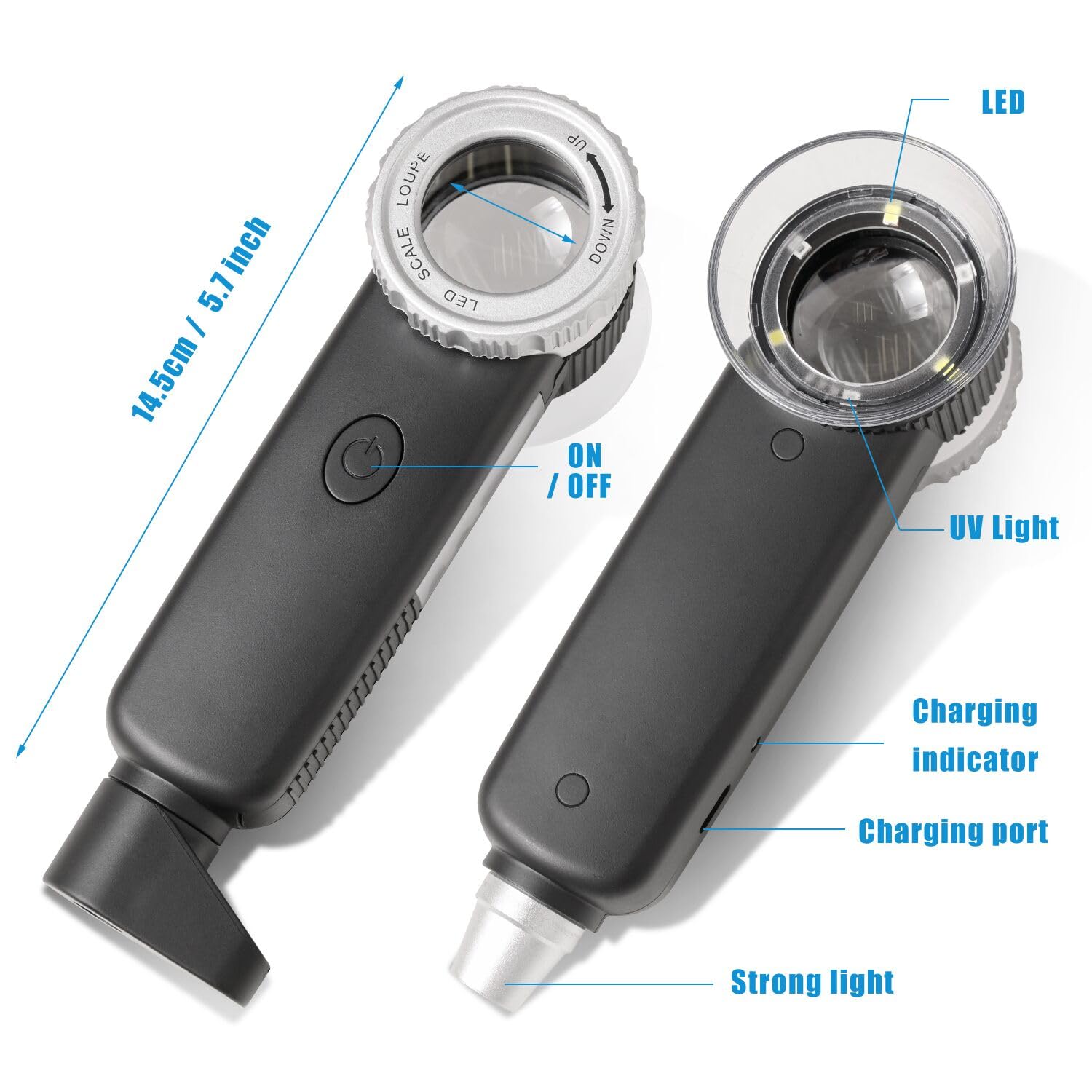 30X Jewelry Loupe with 7 Light, USB Rechargeable Foldable Handheld Magnifying Glass with Jade Appraisal Flashlight for Jewelry Appraisal, Coins, Gemstones