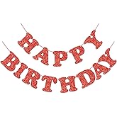 Adecortalk Glitter Red Happy Birthday Banner Birthday Party Decorations Sign Garland Bunting Banner for Wall Decor Party Background for Kids Boys Girls Adults