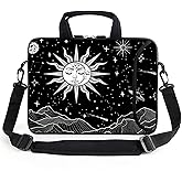 AMARY 15.4" 15.6" laptop sleeve adjustable shoulder strap with handle accessory pocket for men women (Sun Moon)