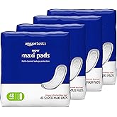 Amazon Basics Maxi Pads for Periods- Thick, Super Absorbency, Unscented, 192 Count, (4 Packs of 48)