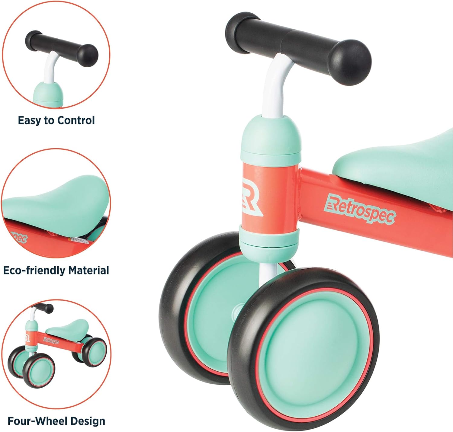 Retrospec Cricket Baby Walker Balance bike with 4 Wheels for ages 12-24 months (3659) Watermelon, One Size: Sports & Outdoors