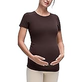 CRZ YOGA Softembrace Maternity Crewneck Short Sleeve Shirts - Soft Casual Pregnancy Tops Going Out Basic T-Shirts for Women