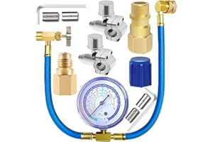 FANOVO Refrigerator Freon Recharge Hose with Gauge Kit-A/C R134a R12 R22,Universal Retrofit Valve,with BPV31 Bullet Piercing Tap Valve,R134a Self-Sealing Adapter for Home/Car A/C Refrigerant System (5)