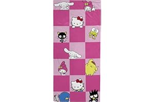 Jay Franco Hello Kitty Bath Pool Beach Towel - Super Soft & Absorbent 100% Cotton Towel with My Melody, Cinnamoroll, and Keroppi, Measures 28 x 58
