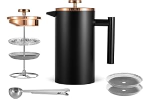 Meelio French Press Coffee Maker, Small size 350ml/12oz Double-Wall Insulated Stainless Steel Coffee Maker, French Press for 