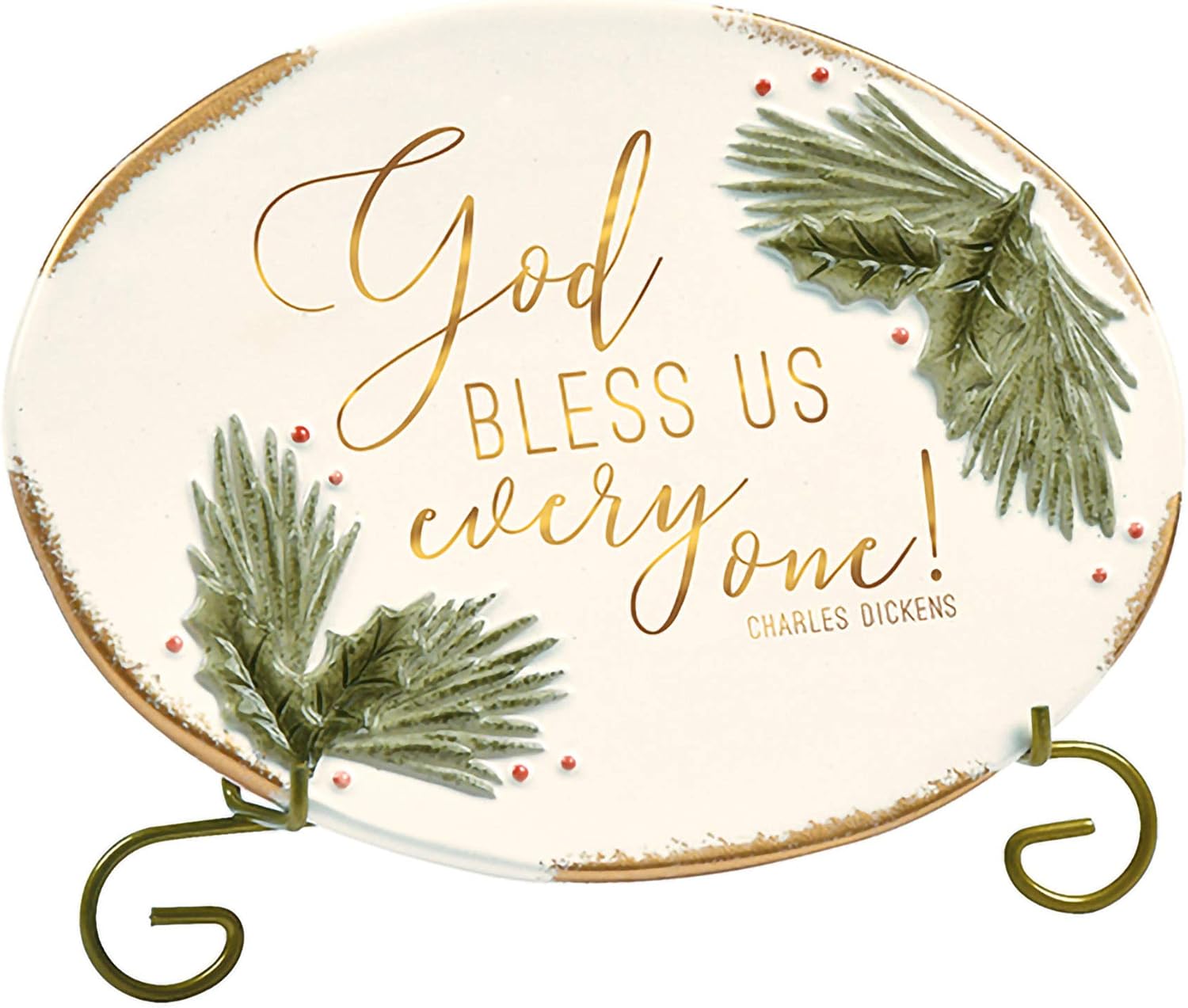 Grasslands Road "God Bless Us Ceramic Plaque with Metal Stand