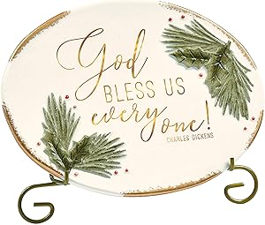Grasslands Road "God Bless Us Ceramic Plaque with Metal Stand