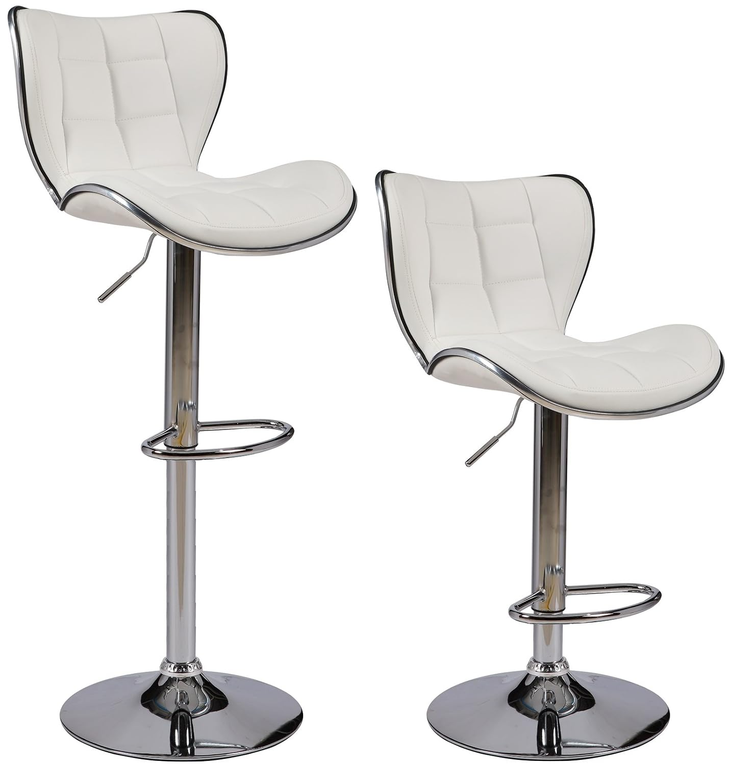 Viscologic Series Duke Height Adjustable Leatherette Square Pattern Quilted Upholstery 360 Swivel 23 To 33 Inch Bar Stool With Chrome Pole Base Set Of 2 Stools Black Floor Protection Plastic Installed
