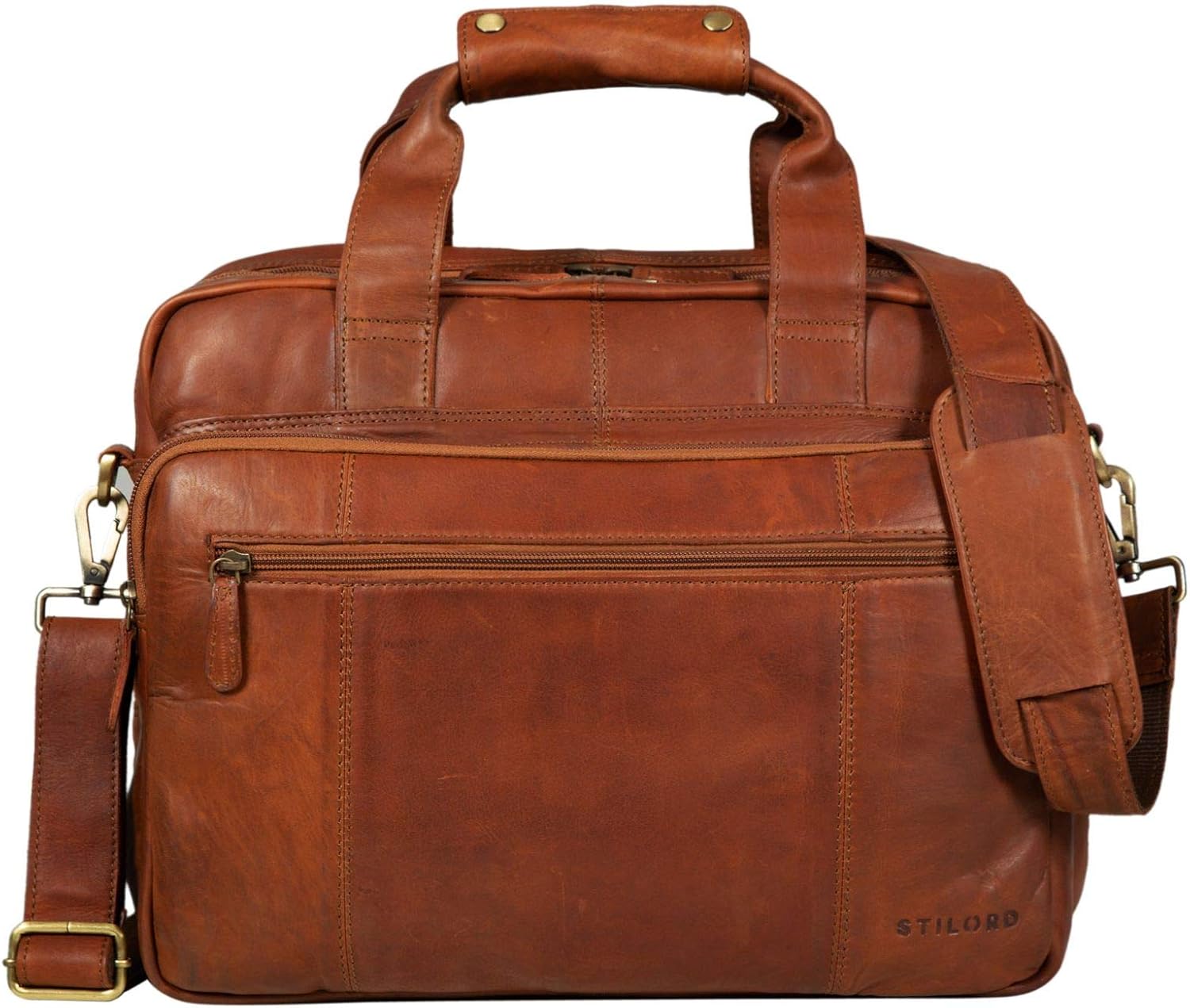 Ventiquattrore Colore:cognac-marrone STILORD Experience Borsa da lavoro uomo  donna in pelle Borsa porta PC 14 pollici Portadocumenti per ufficio  università con sistema attacco trolley urban-earth.co.uk