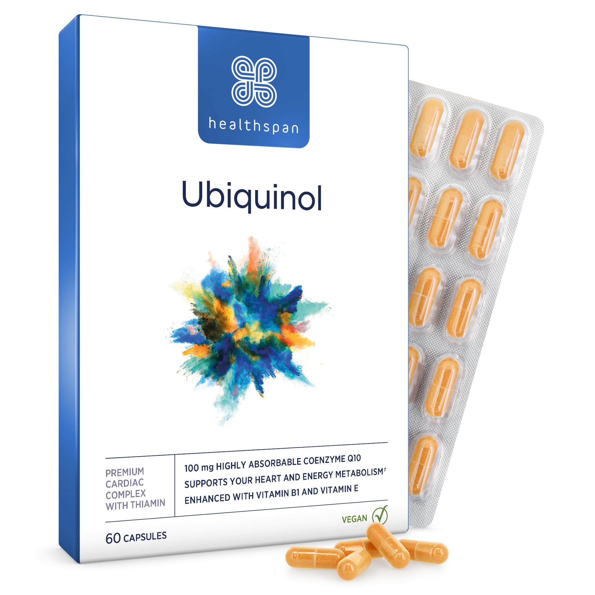 Healthspan Ubiquinol 100mg | 60 Capsules | Coenzyme Q10 | Added Vitamin B1 | Heart Health | Energy Metabolism | Vegan