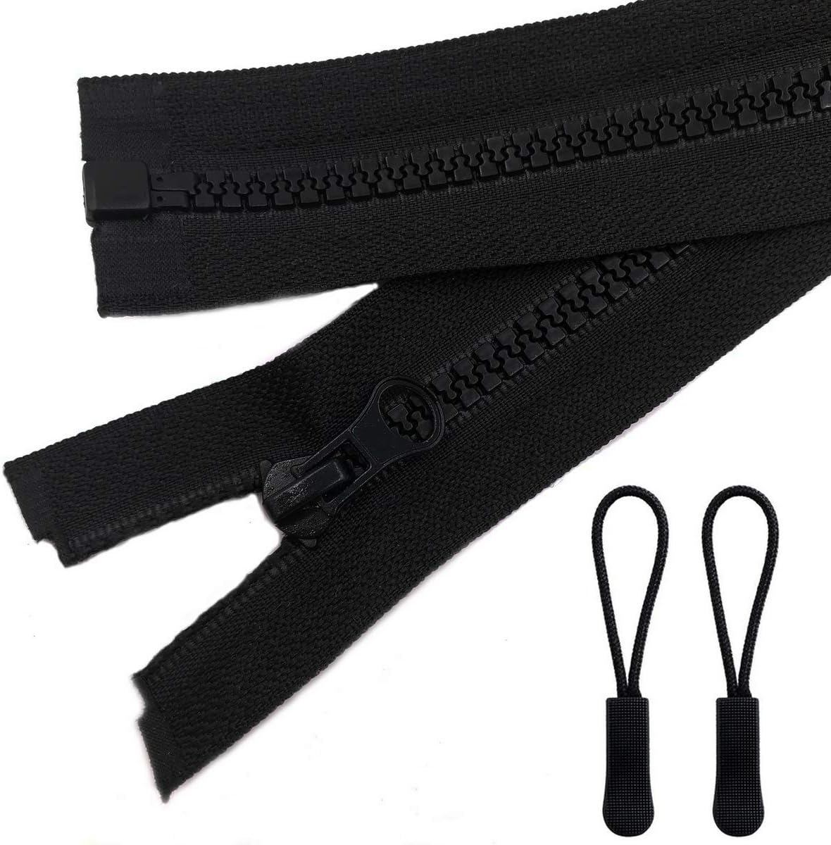 2pcs 24inch Separating Bottom Zipper #5 Black Plastic Jacket Zippers with Zipper Pulls for Coats, Bags, Jackets, and Other Sewing Crafts (24 inch)