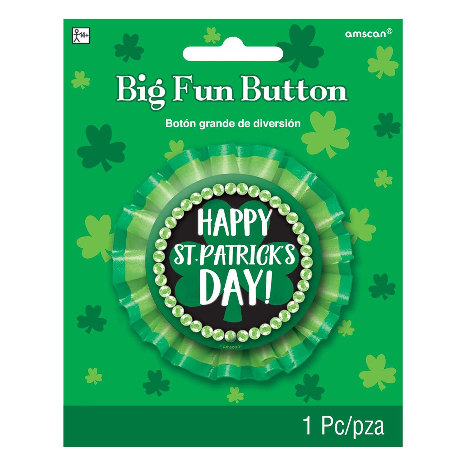 amscan 399467 Big Fun Button Happy St. Patrick's Day-7.6cm-1 Pc