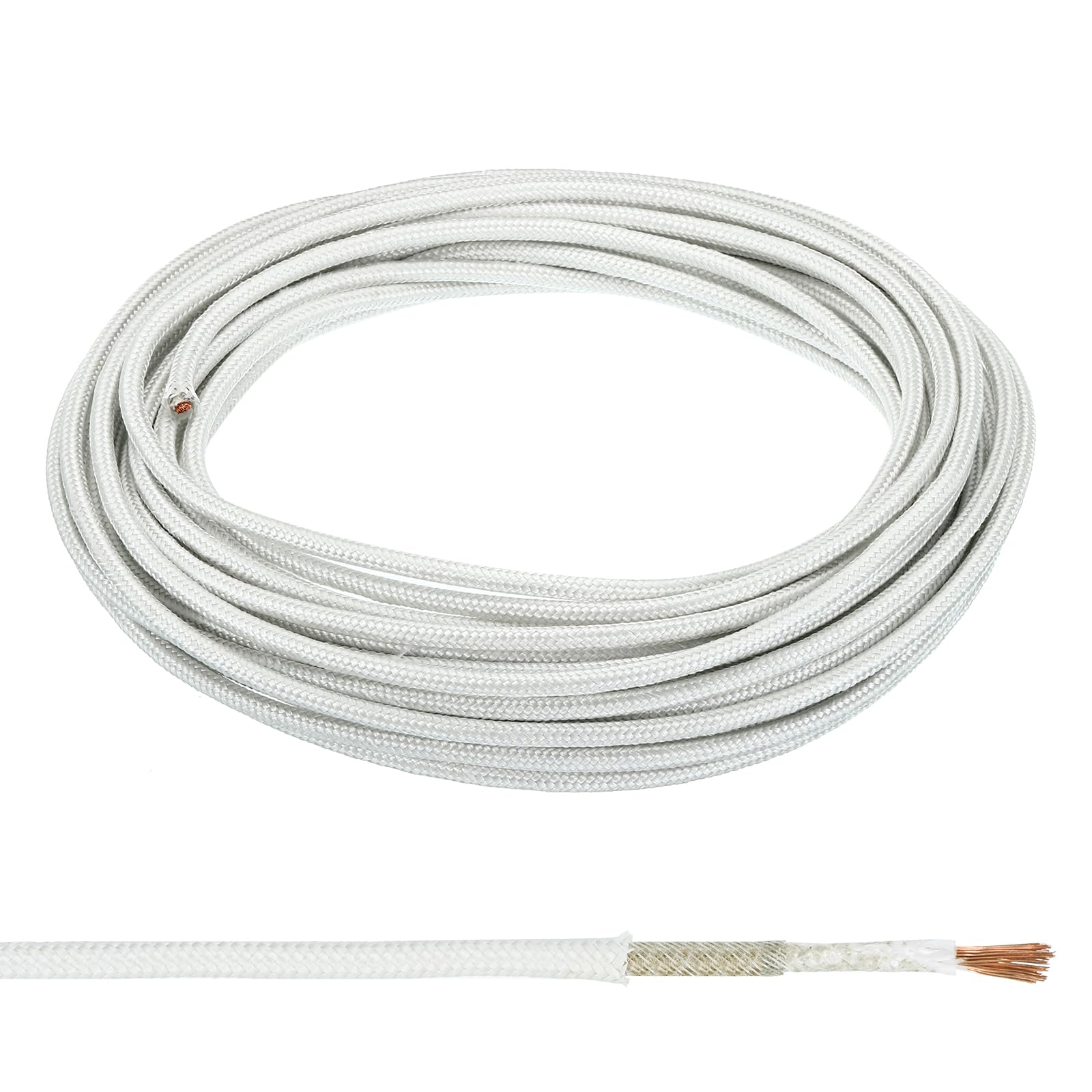 PATIKIL 39.4Ft 11AWG High Temperature Wire, -60-350 Degrees Celsius Mica Glass Fiber Electronic Wire Insulated Heat Resistant Electronical Flexible Cable for Lamp Boiler Heater, White