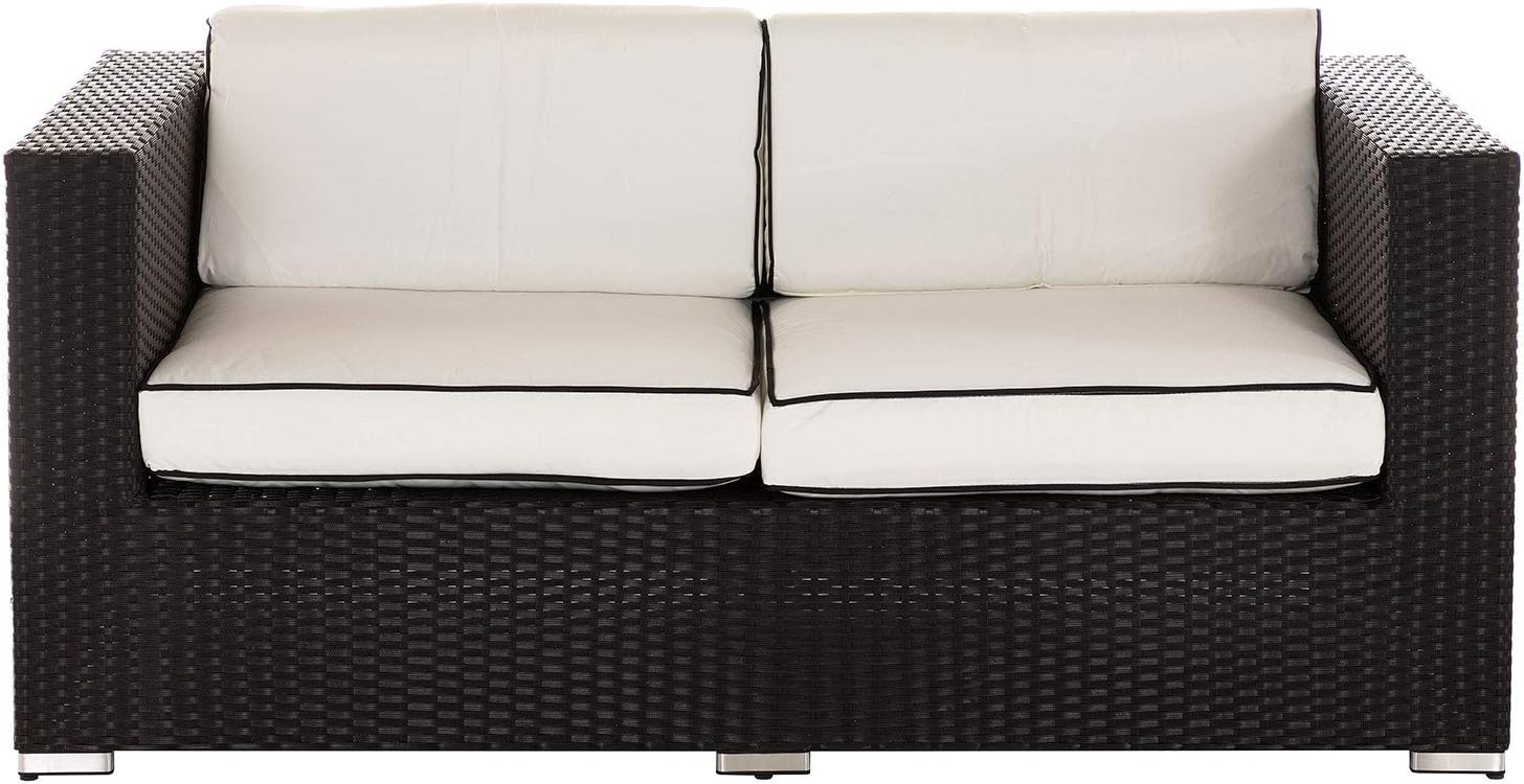 2 Seat Rattan Sofa Black Premium Weave Outdoor Garden Furniture & Free