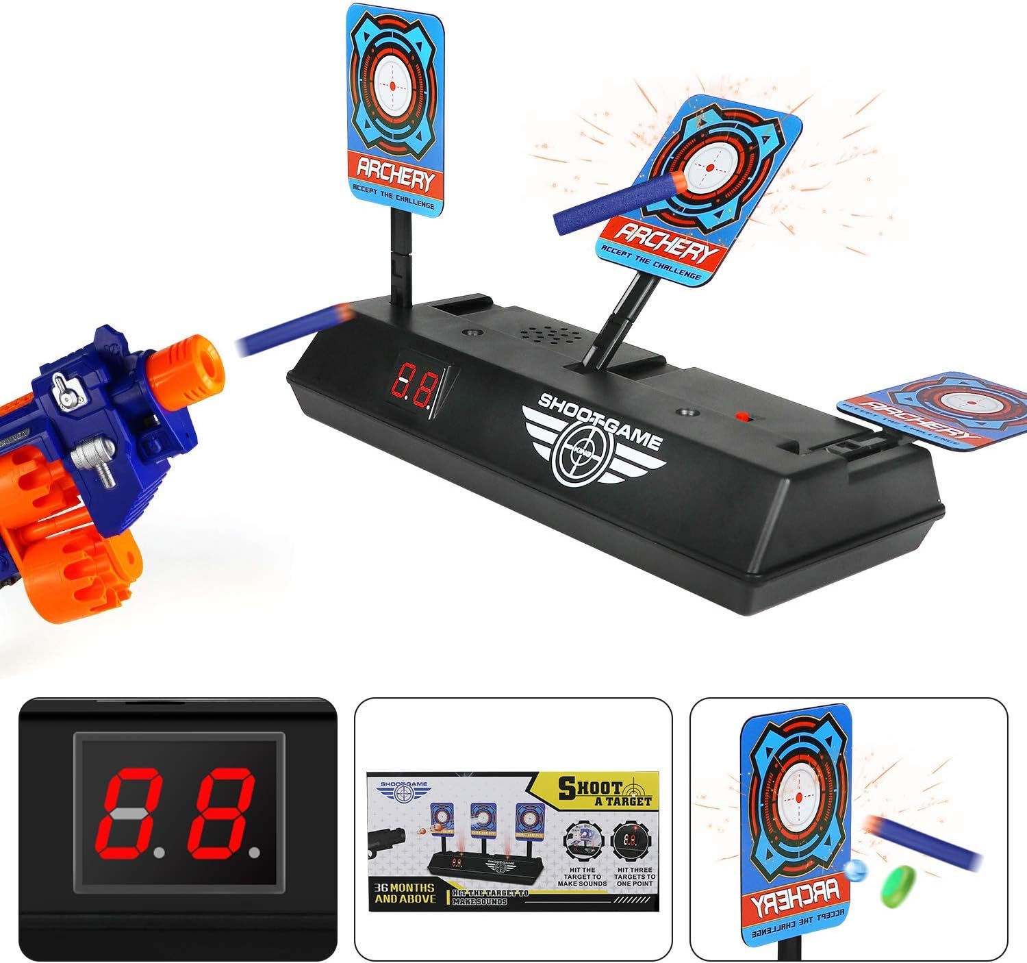 Feiboo Electric Scoring Auto Reset Shooting Digital Target for Nerf Guns Blaster, Gift Toy for Kids, Teens, Boys & Girls