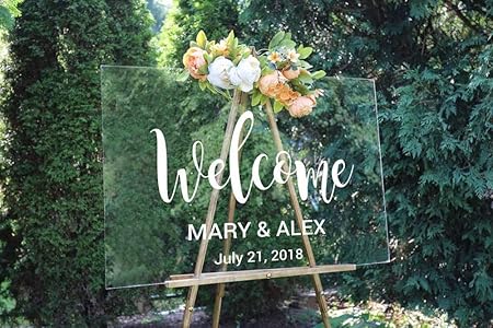 Olivialulu Bienvenue Panneau De Mariage Sticker Rustique Decor De Mariage Personnalise Noms Tableau De Amazon Fr Bricolage