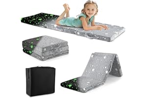 Costzon Foldable Floor Mattress for Kids, Glow in The Dark Toddler Floor Nap Mat, Tri-Folding Children Floor Bed for Sleeping