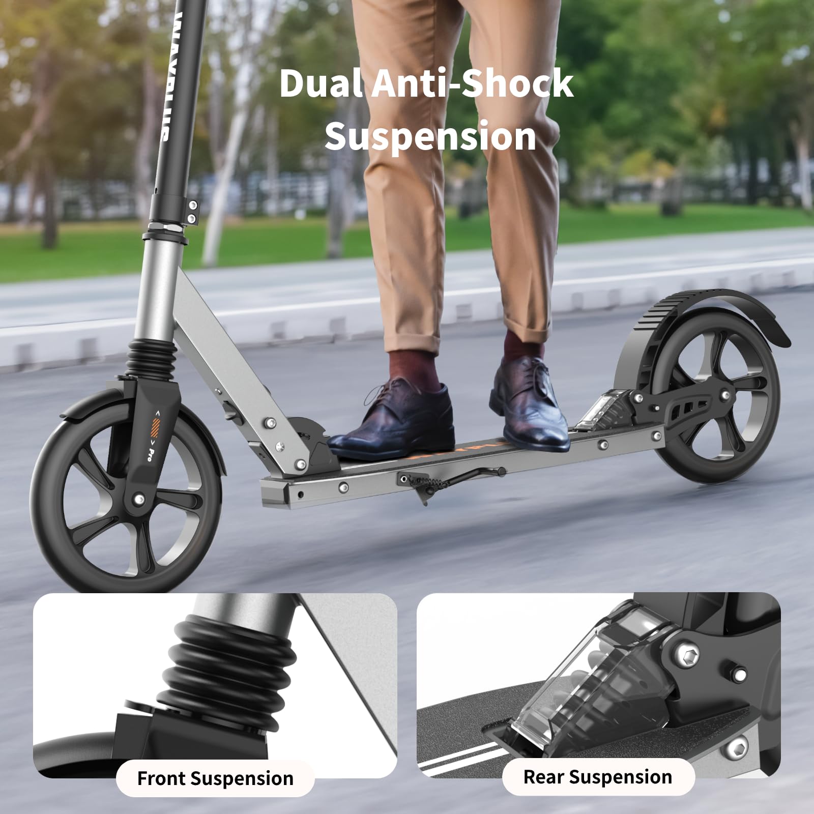WAYPLUS Kick Scooter for Ages 6+,Kid, Teens & Adults. Max Load 240 LBS. Foldable, Lightweight, 8IN Big Wheels for Kids, Teen and Adults, 4 Adjustable Levels. Bearing ABEC9