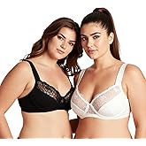 Curve Muse Women's Plus Size Minimizer Underwire Bra with Lace Embroidery-2 Pack-Butter Milk,Black-36D