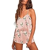 Ekouaer Silk Pajamas for Women Satin Cami Pjs Set V Neck Camisole Shorts Set Adjustable Strap Sleepwear