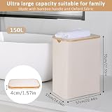 iEGrow 150L Extra Large 2-Compartment Laundry Basket with Lid Bamboo Handles view 2