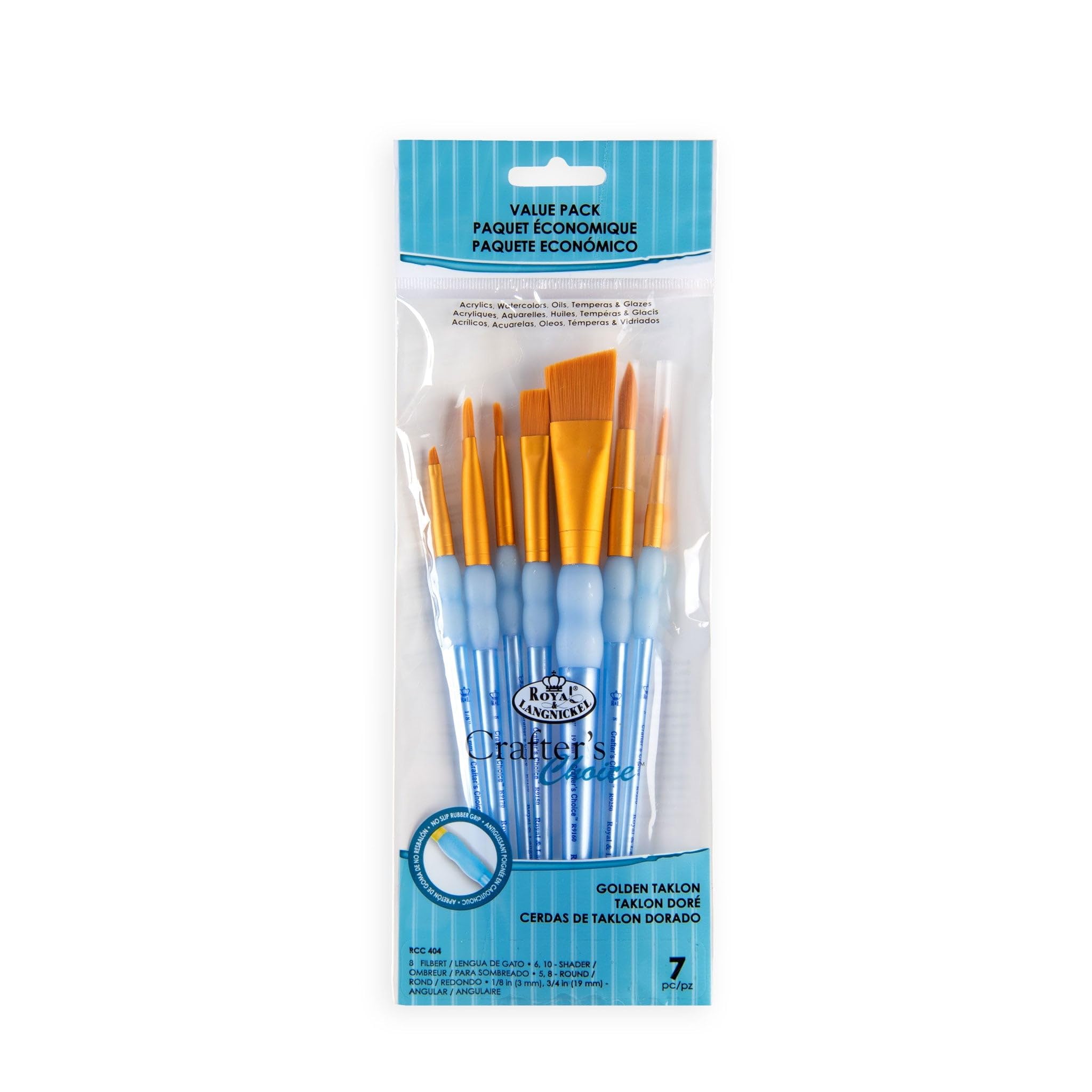 Royal and Langnickel RCC 404 Crafter's Choice Angular Taklon Variety Brush Set - Gold (Pack of 7)