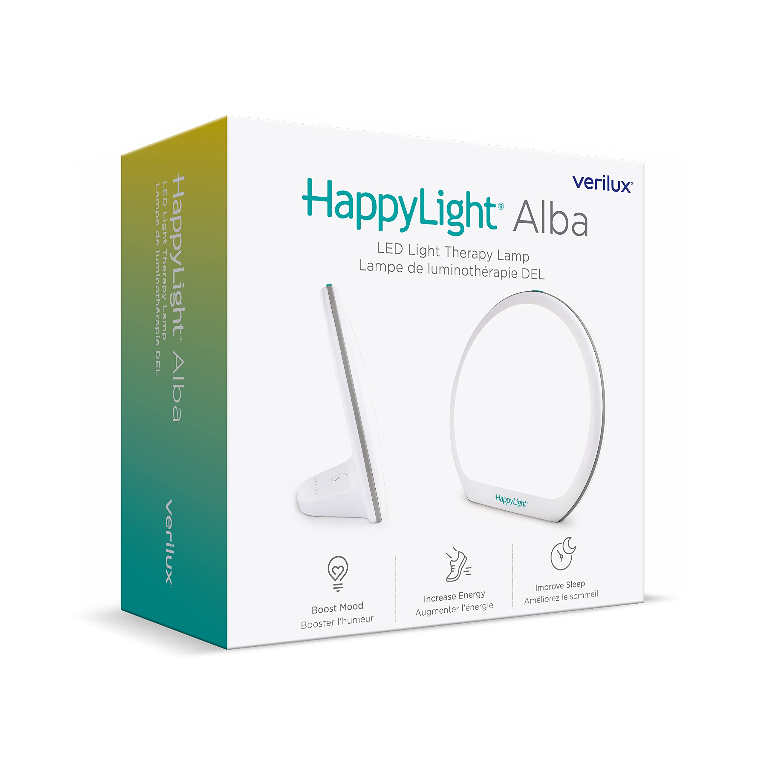 Verilux HappyLight Alba - New Round UV-Free LED Therapy Lamp, Bright White Light with 10,000 Lux, Adjustable Brightness, Color, and Countdown Timer