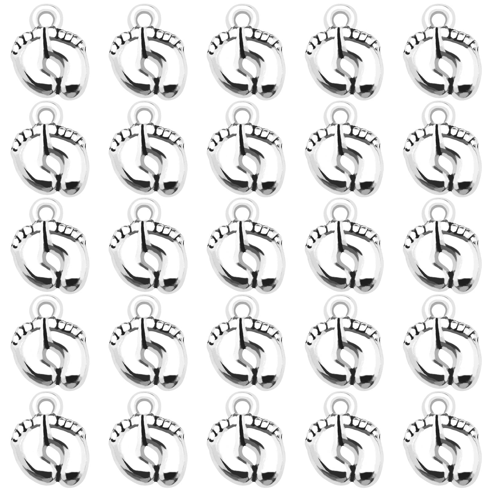 VGOL 100Pcs Feet Footprint Charms Baby Feet Footprint Pendants Vintage Metal Footprint Charms Pendant Decorative Accessories for DIY Jewelry Making Silver