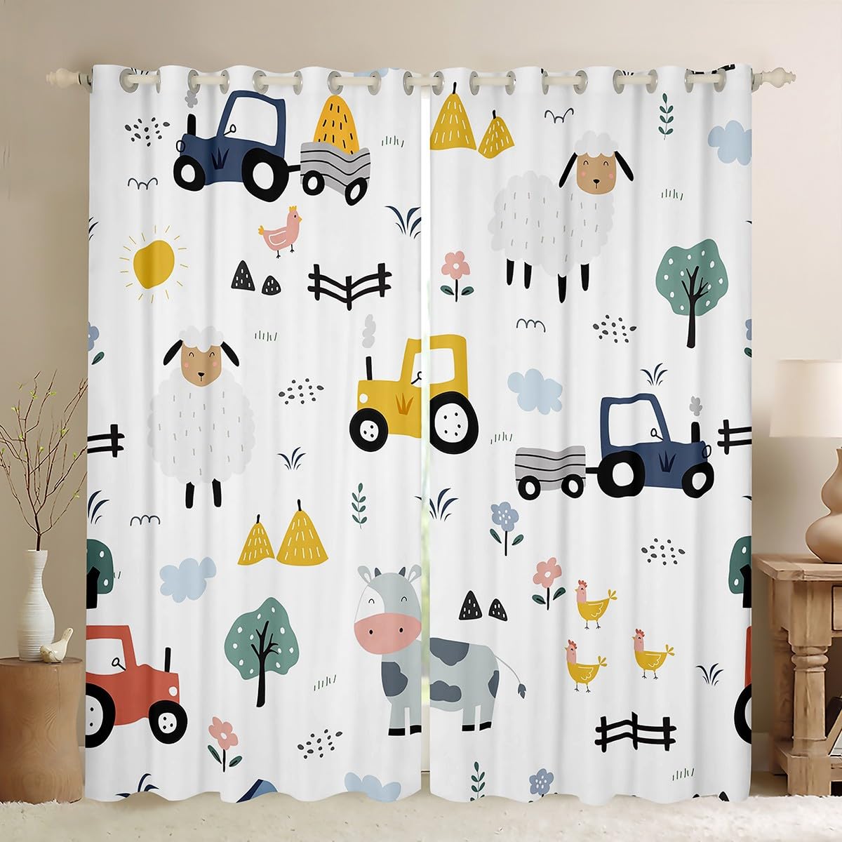 Homemissing Tractor Darkening Dreapes Cartoon Farm Equipment Trucks Curtains for Bedroom Living Room Kids Boys Decor Farm Animal Blackout Curtains Farm Nursery Decor Window Treatments W52*L63 — image 1