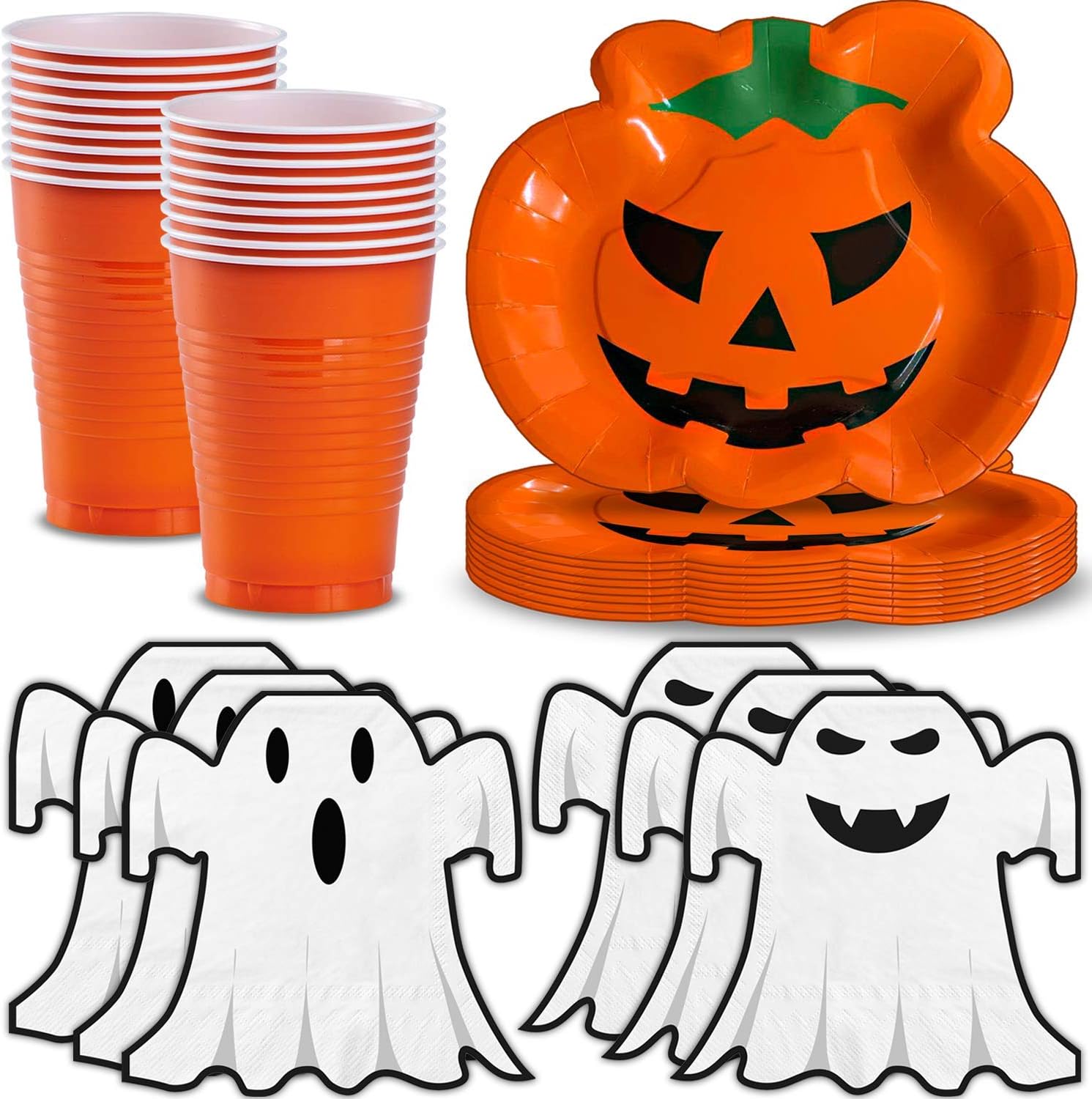 Halloween Party Supplies, 20 Serving - Pumpkin Shaped Plates, Ghost Shaped Napkins, Orange Cups - Disposable Halloween Decorations and Tableware for Parties: Health & Personal Care