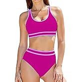 Buauty Women's High Waisted Bikini Sets Two Piece Swimsuits for Women Sporty Color Block Cheeky High Cut Bathing Suits 2026