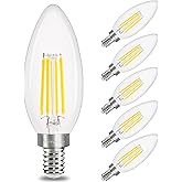comzler E12 LED Candelabra Bulb Dimmable, Chandelier Light Bulb 2700K Warm White,40W Equivalent,Type B Ceiling Fan Bulbs,C35 B11 Edison Filament Candle Bulbs Candle Lights,400LM,Pack of 6