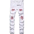 OIIIO Men's Patch Ripped Stretch Regular Fit Jean