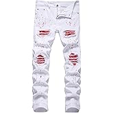 OIIIO Men's Patch Ripped Stretch Regular Fit Jean